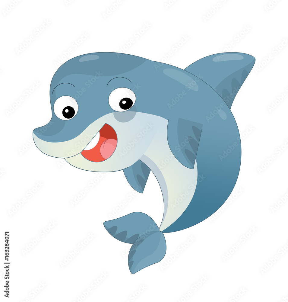 Cartoon dolphin swimming and looking - illustration for children Cartoon dolphin swimming and looking - illustration for children