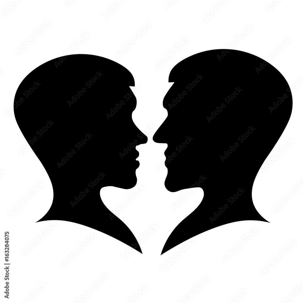 Man and woman silhouette portrait in profile .Vector illustration.