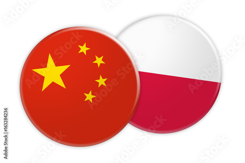 News Concept: China Flag Button On Poland Flag Button 3d illustration on white background