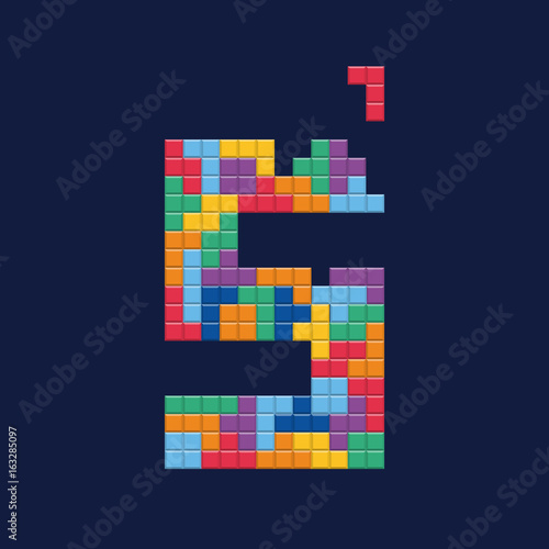 Logo number "5", video game pixel style. Editable vector design. 