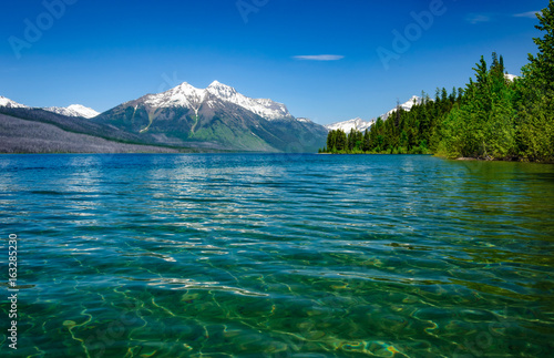 Low angle view of beautiful Lake McDonald in Glacier National Park