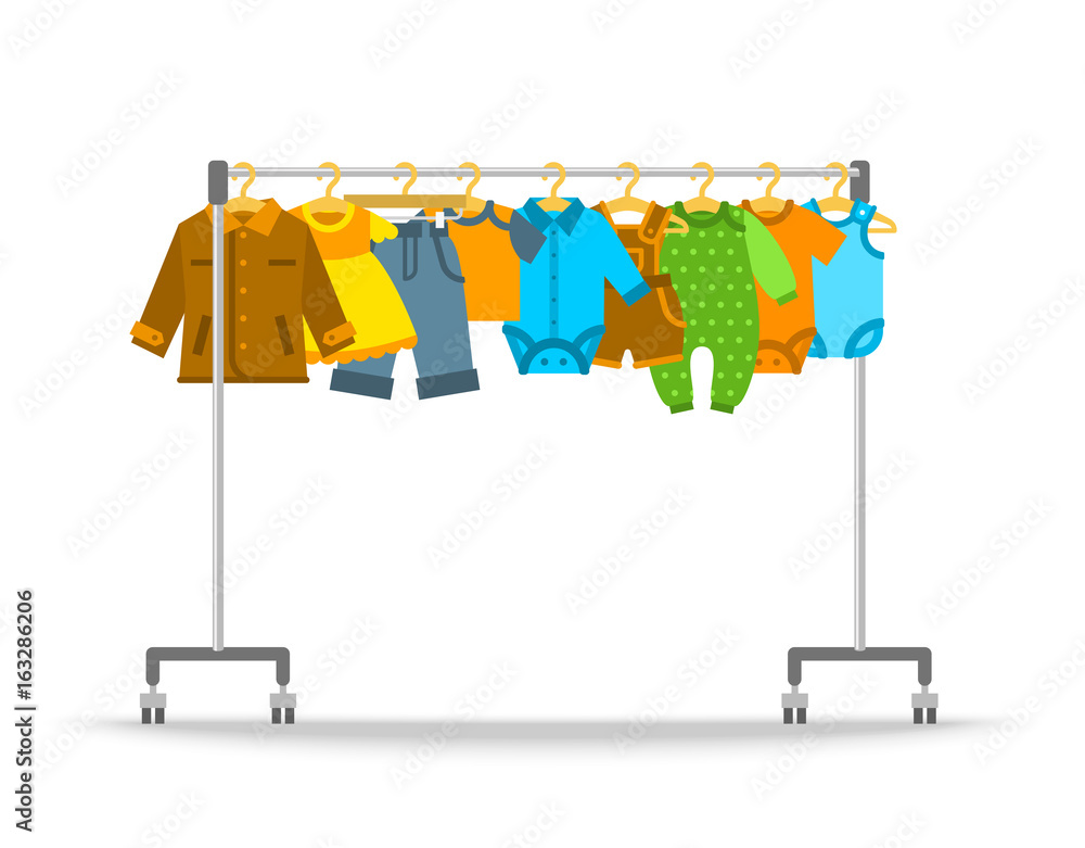 Hangers with Baby Clothes on Rack Stock Photo - Image of garments, inside:  132793586