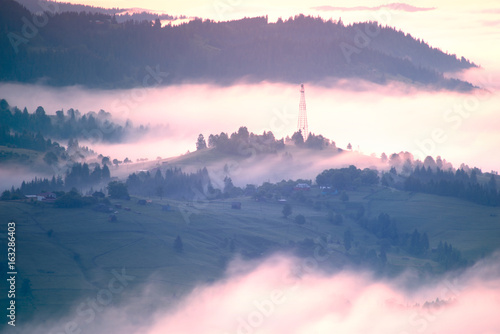 Dawn over the village of Verkhovyna