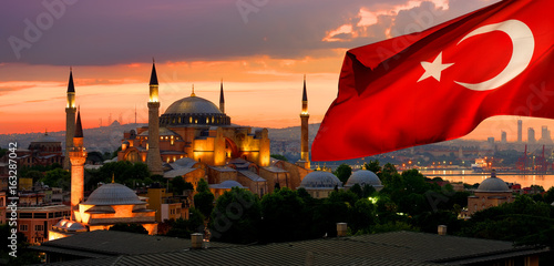 Photography Flag and Ayasofya in Istanbul