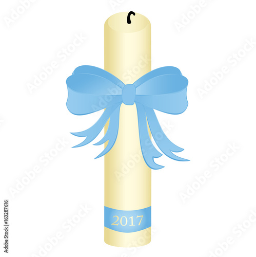 Blue, boy style candle for a sacrament of baptism invitation card 2017..