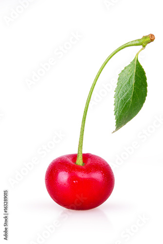 Ripe red cherry with dew drops