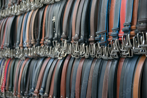 Leather Pants Belts in Various Colors in a Store