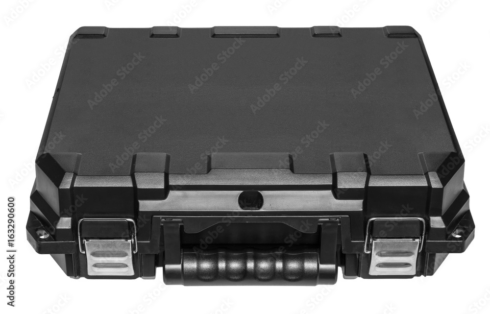 Black plastic tool box, isolated on white background. Black plastic tool box, isolated on white background.