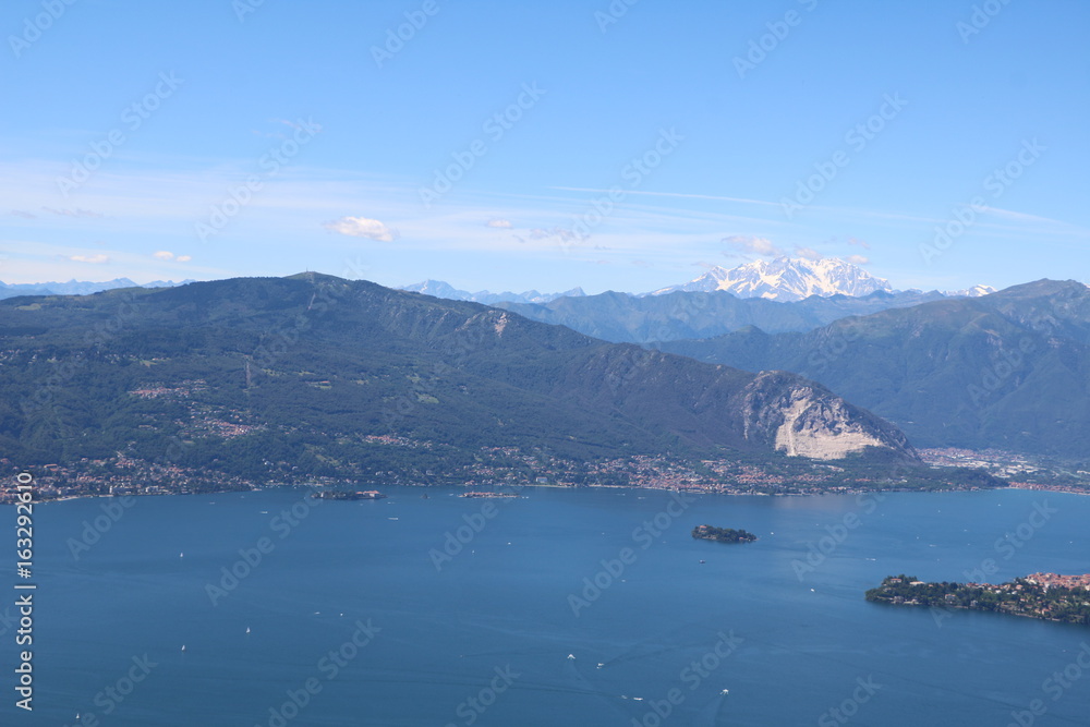Panoramic view from Mount Sasso del Ferro Laveno to landscape of Lake Maggiore, Italy