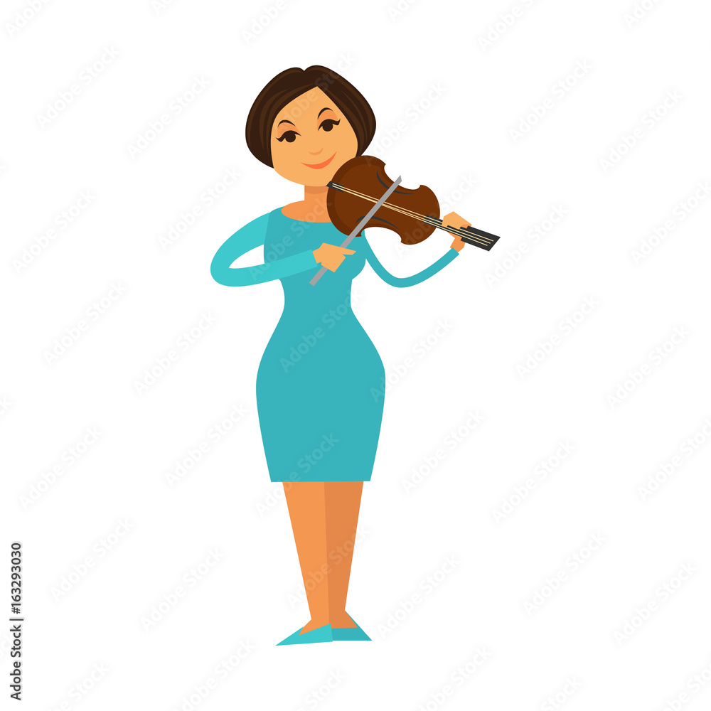 Orchestra jazz band woman playing violin fiddle music performer vector flat icon Orchestra jazz band woman playing violin fiddle music performer vector flat icon