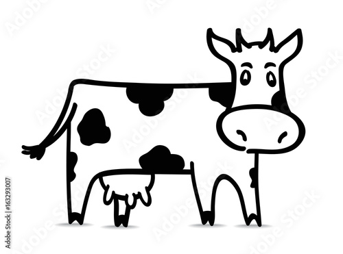 Funny black and white cow. Vector illustration.