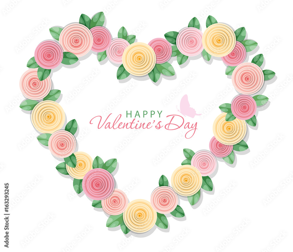 Valentine s day card. Floral heart isolated on white.