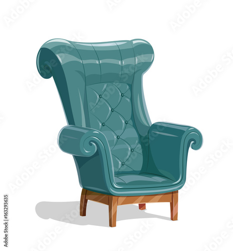 Big leather armchair. Vintage comfortable soft Furniture