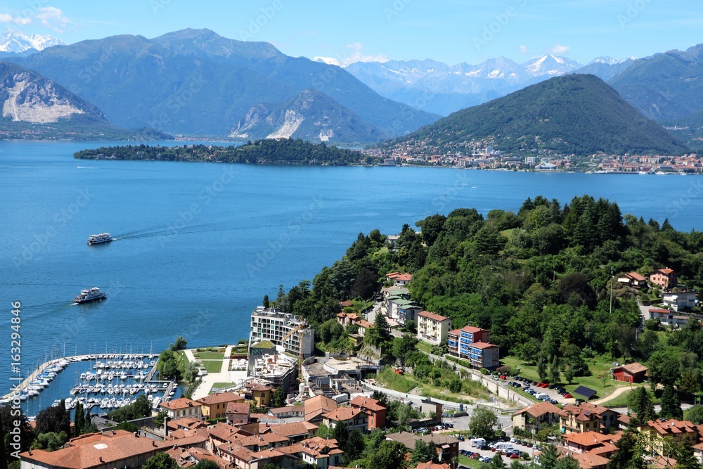 View from Mount Sasso del Ferro to Laveno at Lake Maggiore, Italy 