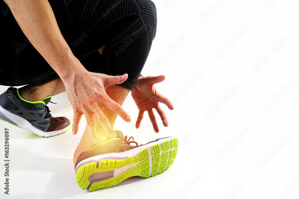 Runner sportsman holding ankle in pain with Broken twisted joint ...