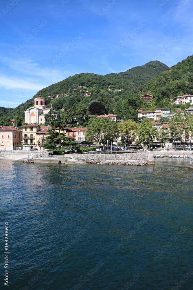 Waterfront in Laveno Mombello at Lake Maggiore, Lombardy Italy 