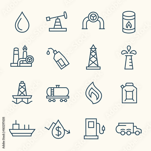 Oil industry line icon set