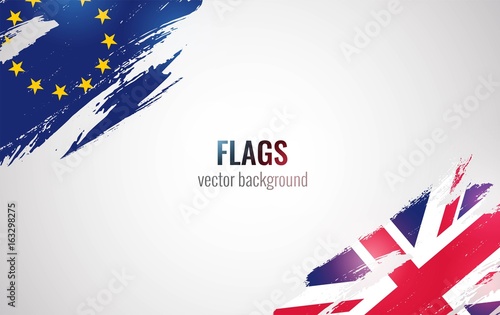 Flags of the United Kingdom and the European Union isolated on white background. Vector illustration