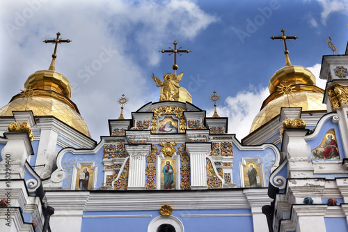 Saint Michael Cathedral Spires Facade Paintings Kiev Ukraine photo