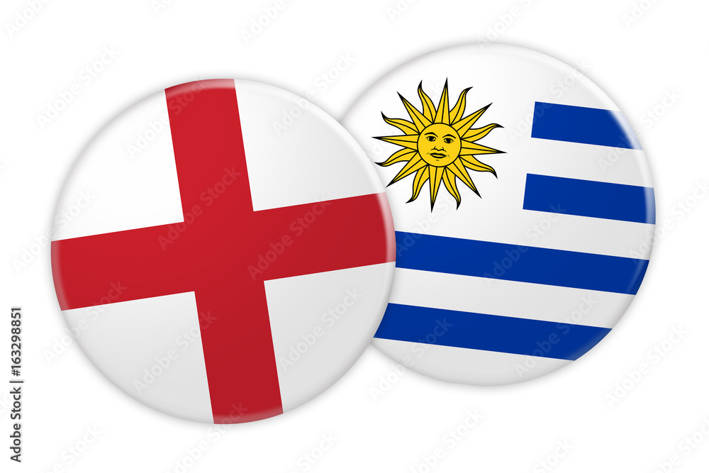 Obraz premium News Concept: England Flag Button On Uruguay Flag Button, 3d illustration on white background
