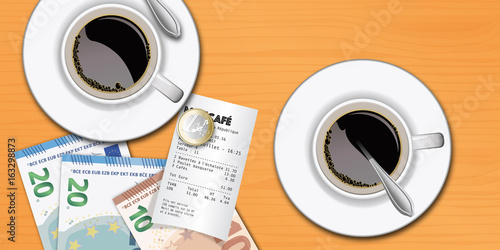 tasse de café - brasserie - addition - cafétéria -repas - compte - déjeuner