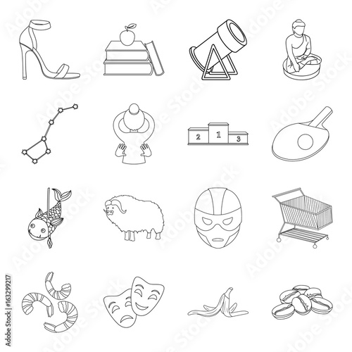 Education, space, sport and other web icon in outline style.Shopping, coffee, grains icons in set collection.