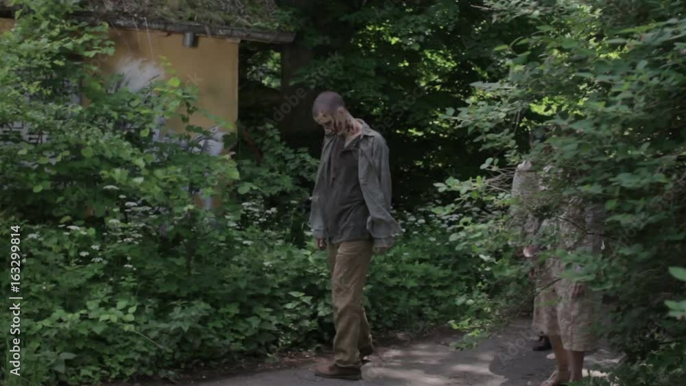 Zombies are walking through an abandoned village. Zombies are walking through an abandoned village.