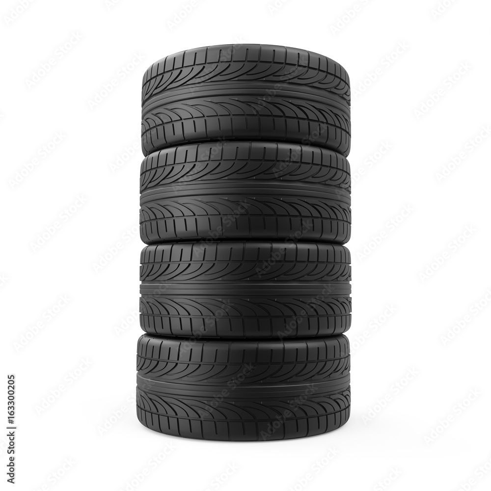 3d rendering of four car wheels on a white background 3d rendering of four car wheels on a white background