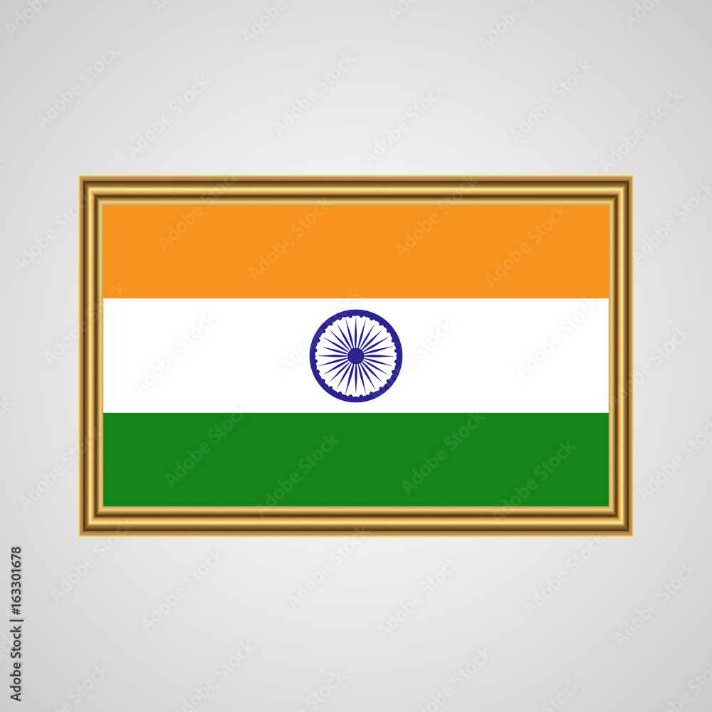 Indian flag in a golden frame on a gray background Stock Vector | Adobe ...