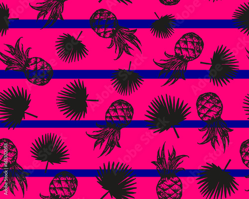 Summer Fresh Pineapple Stripe Seamless Repeat Wallpaper