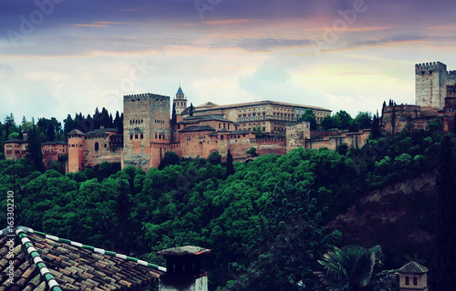 twilight view of the Nazaries palaces of Alhambra. Granada