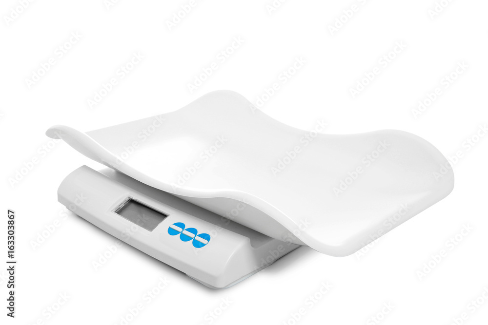 Digital Baby Scales On White Background Stock Photo 672390712