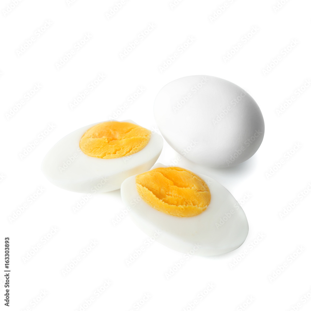 Hard boiled eggs on white background. Nutrition concept Hard boiled eggs on white background. Nutrition concept