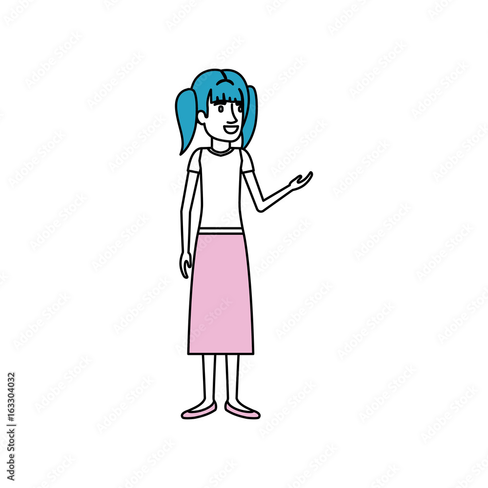 silhouette color sections of woman standing with pigtails hair in blouse and long skirt vector illustration silhouette color sections of woman standing with pigtails hair in blouse and long skirt vector illustration