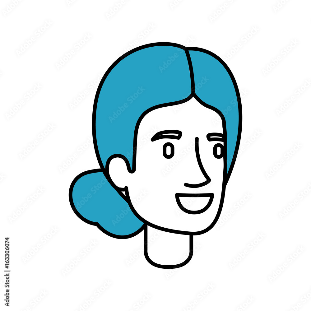 silhouette color sections of woman face with collected blue hair vector illustration silhouette color sections of woman face with collected blue hair vector illustration