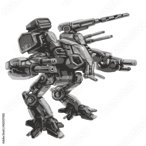 Battle robot. Science fiction. Vector illustration.