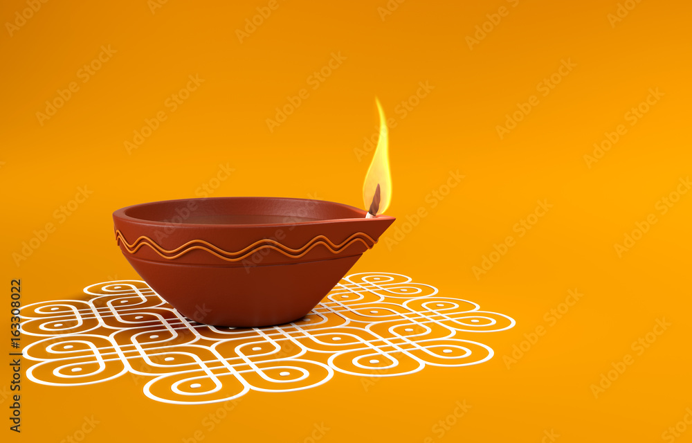 Indian Traditional Oil Lamp with Kolam Design Stock Illustration | Adobe  Stock