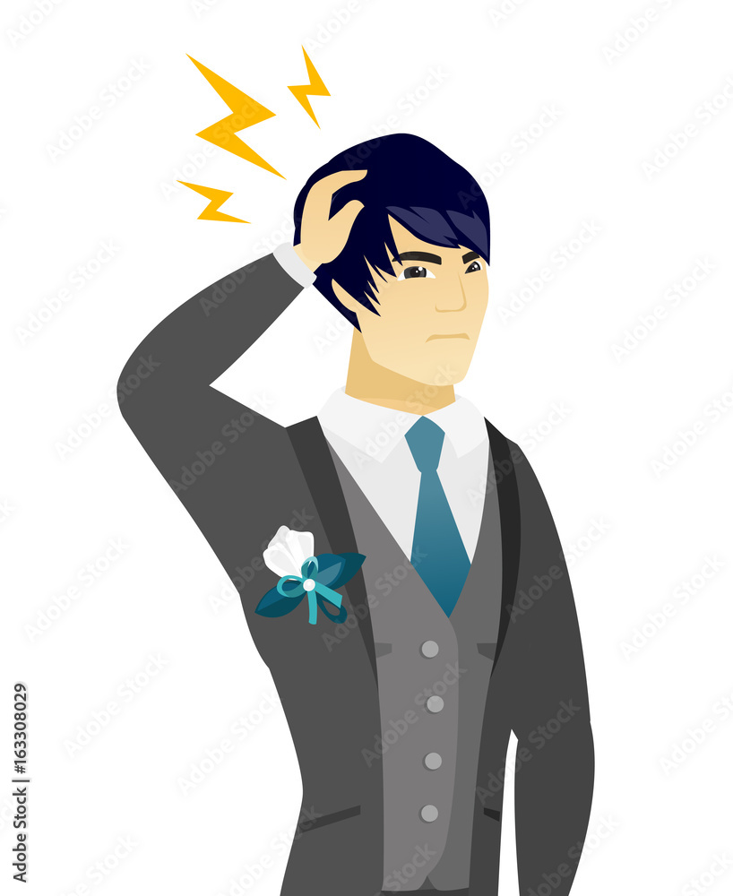 Young asian groom with lightning over his head Young asian groom with lightning over his head