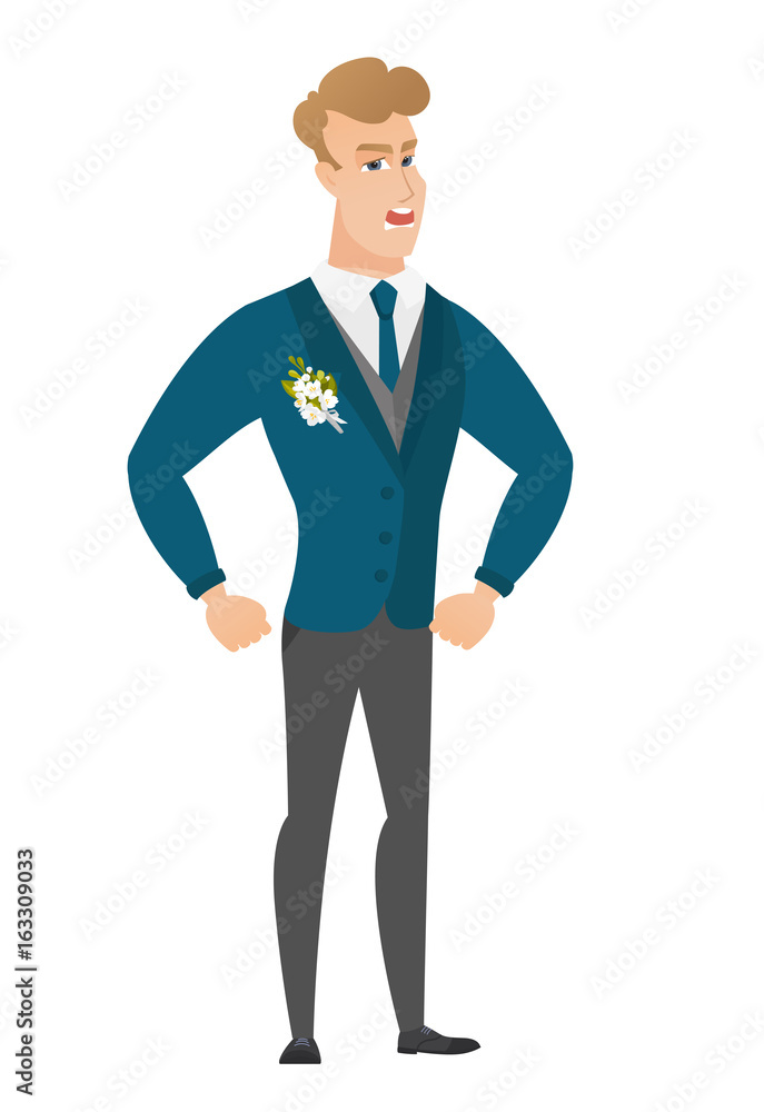 Young caucasian furious groom screaming. Young caucasian furious groom screaming.