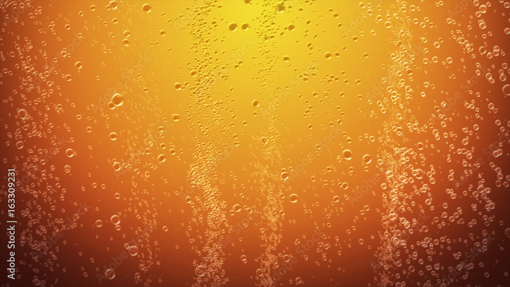 Orange juice bubbles abstract background 3d illustration