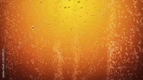 Tableau sur toile Orange juice bubbles abstract background 3d illustration