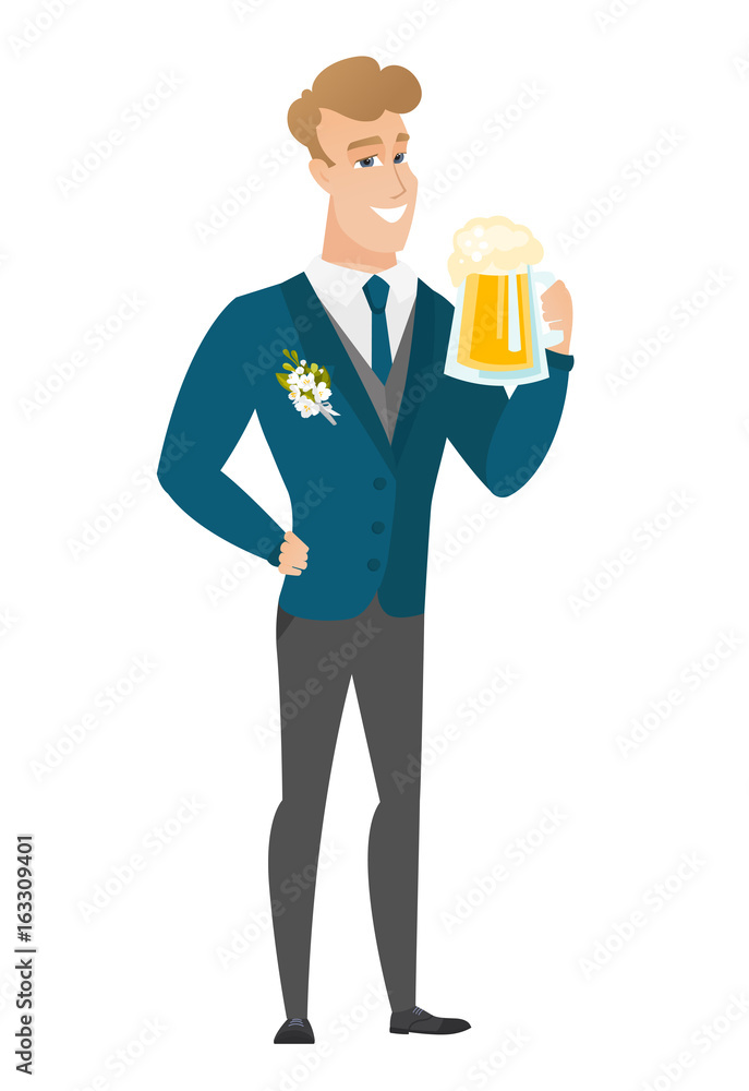 Groom drinking beer vector illustration. Groom drinking beer vector illustration.