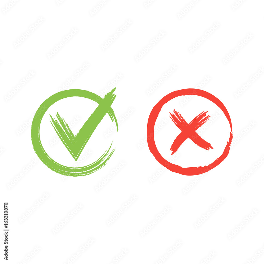 Hand drawn red and green grunge check mark vector illustration Hand drawn red and green grunge check mark vector illustration