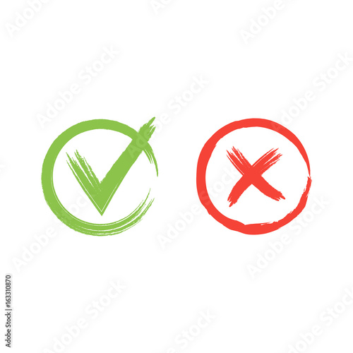 Hand drawn red and green grunge check mark vector illustration