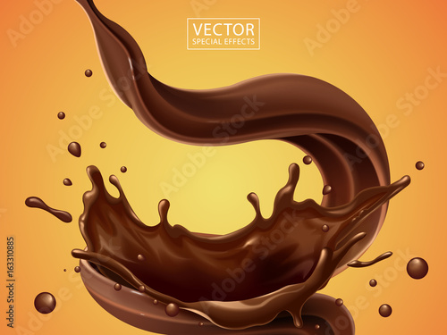 Splashing and whirl chocolate