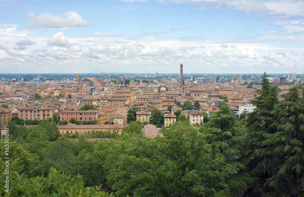 View of Bologna city from San Benedetto Church, Bologna, Italy, spring 2017.