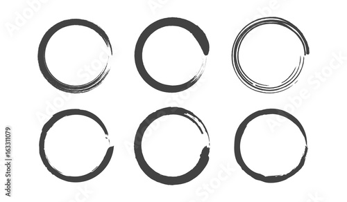 Grunge round circles set. Brush paint vector illustration