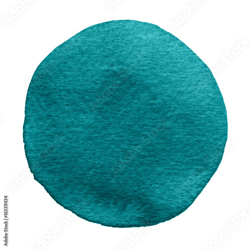 Blue, shaded sprush watercolor circle. Watercolour stain on white background. photo