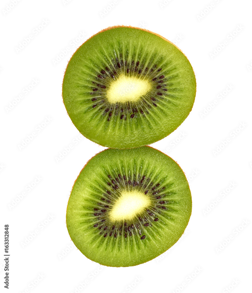 Fototapeta premium Slice of fresh kiwi fruit isolated on white background