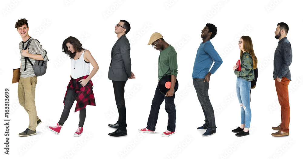 Fototapeta premium Group of Diverse People Turn Side Set Studio Isolated